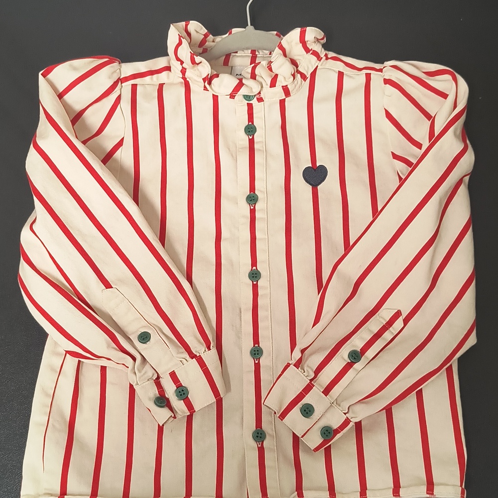 Mini Rodini Red and Cream Striped Button Down Shirt